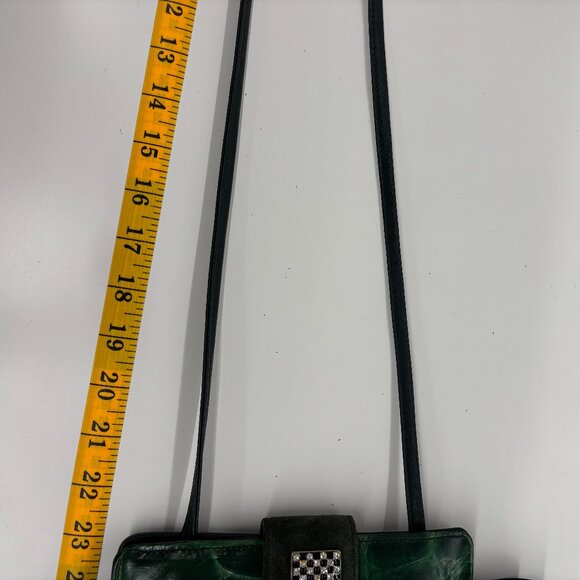 Vintage Italian Suede Handbag – Emerald Green Accents & Checkered Clasp - Picture 9 of 9